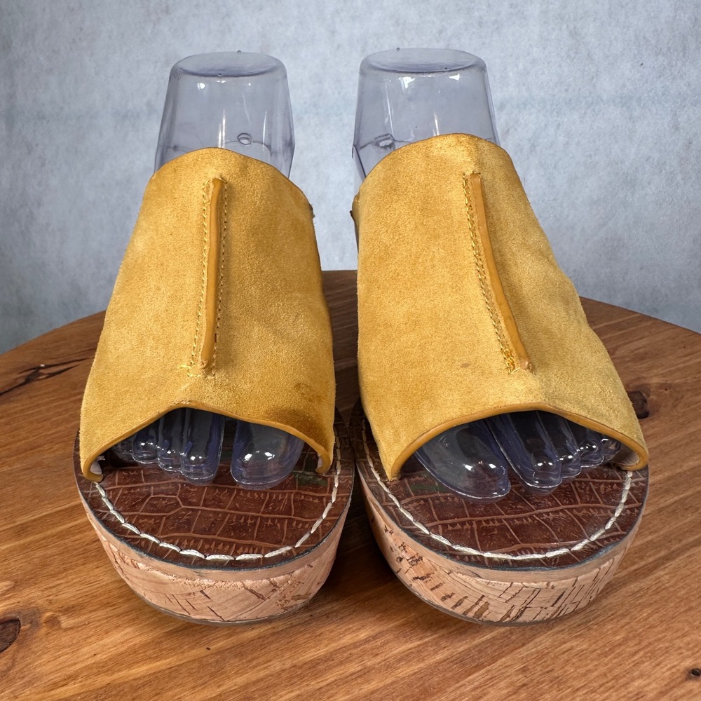 Sam Edelman Ranger Wedge Sandals Womens 9 Yellow Good Suede Cork Platform Mules - Picture 2 of 15